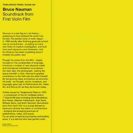 Bruce Nauman - Soundtrack From First Violin Film LP